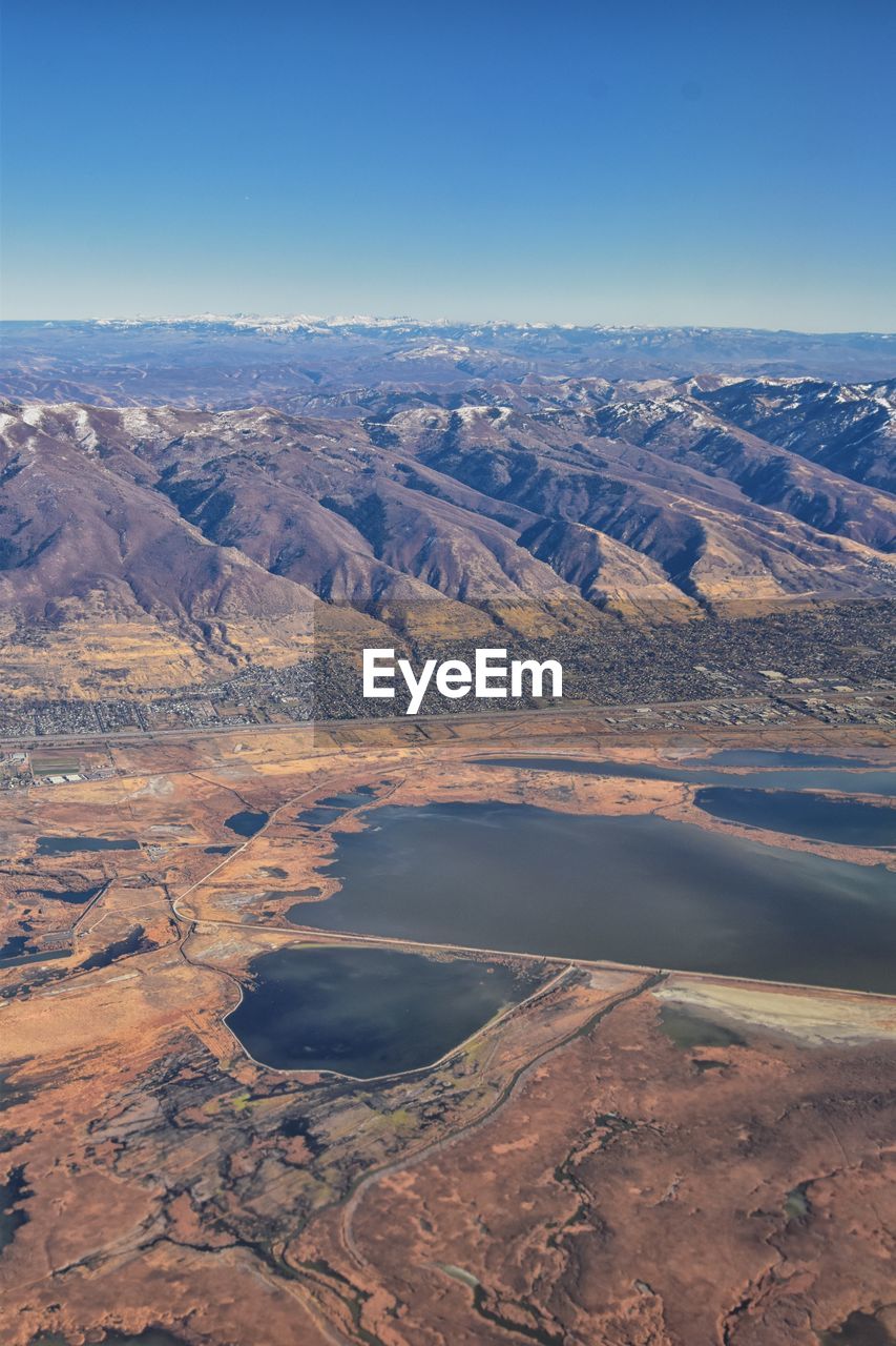 Wasatch front rocky mountain range aerial view from airplane in fall salt lake salt lake city utah