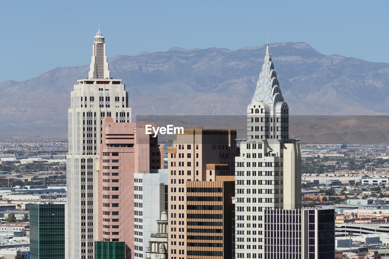 Las vegas skyline with mountain desert backdrop