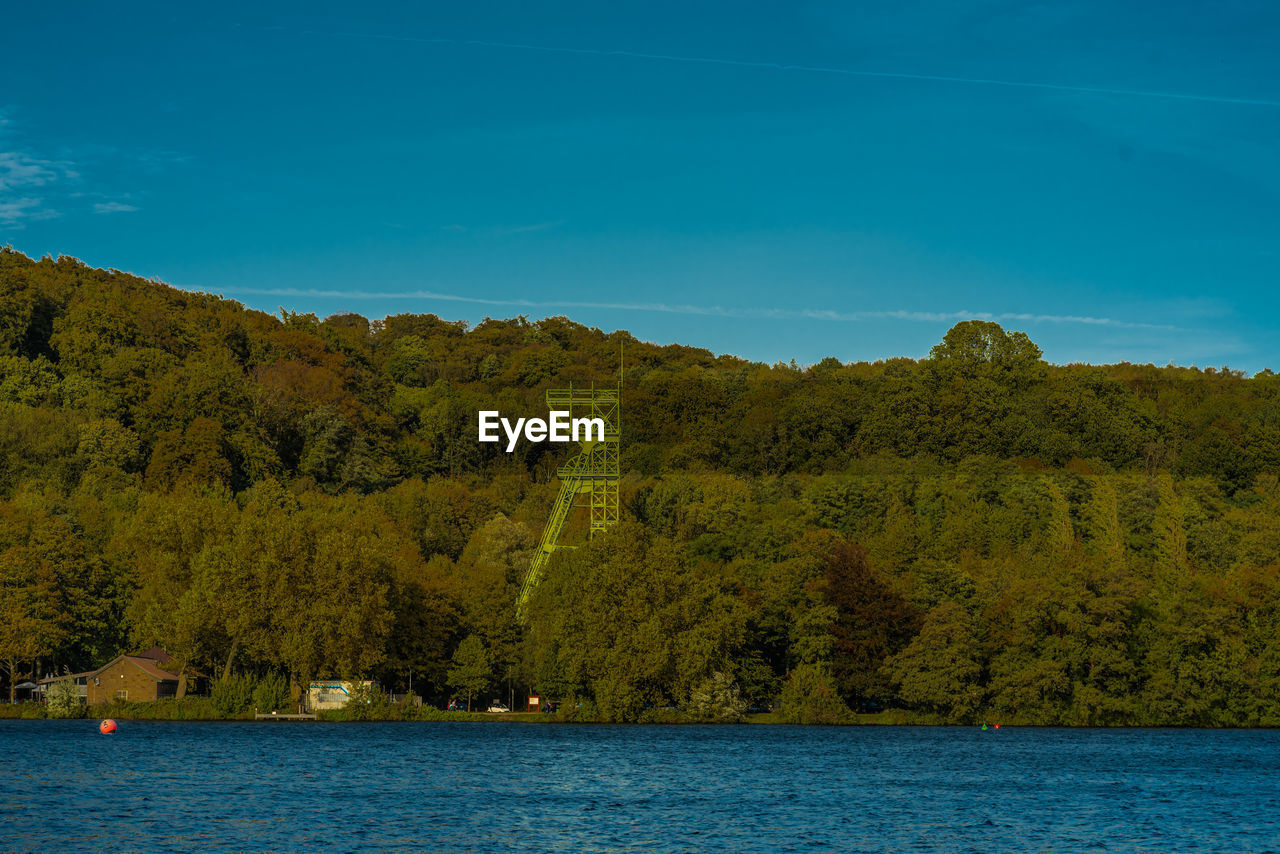 Scenic view of trees against blue sky