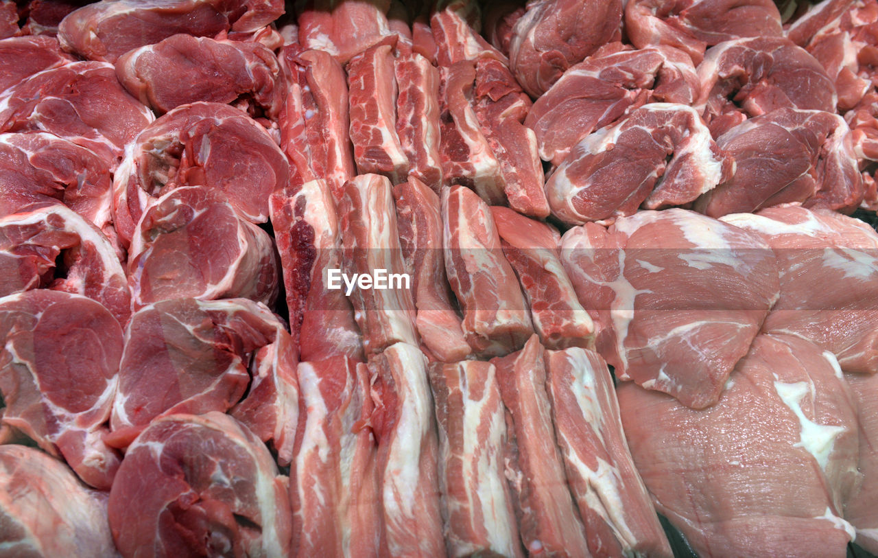 Full frame shot of meat for sale at market