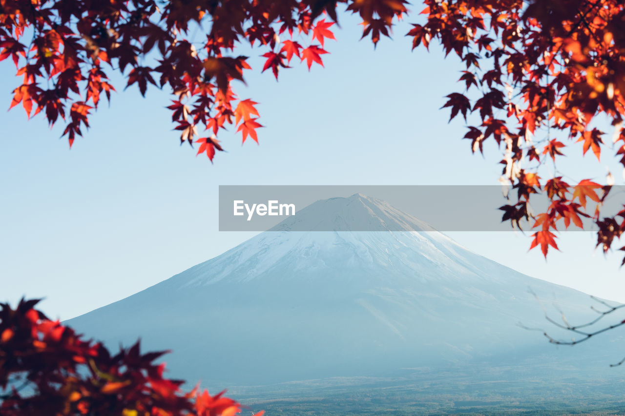 Scenic view of snowcapped mountains against clear sky