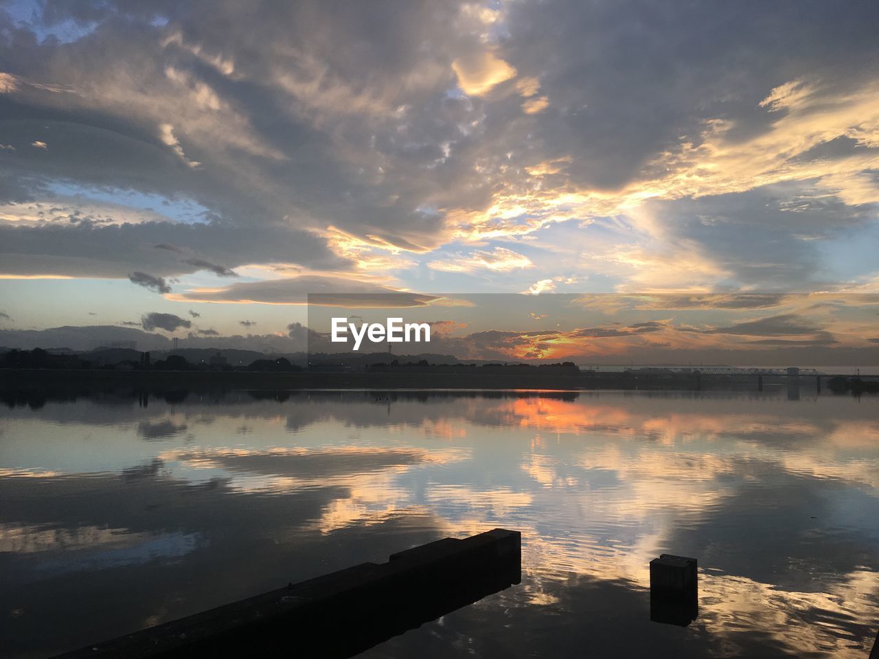 Scenic view of lake against sky during sunset