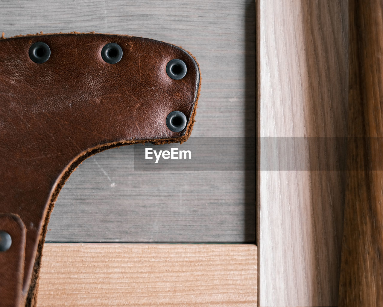 high angle view of wooden door handle