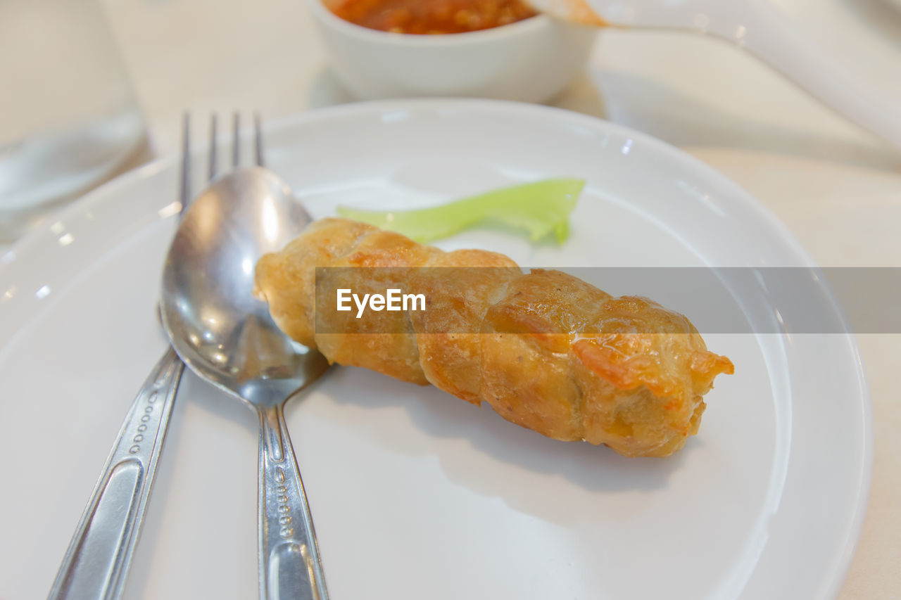 HIGH ANGLE VIEW OF SERVED FOOD IN PLATE