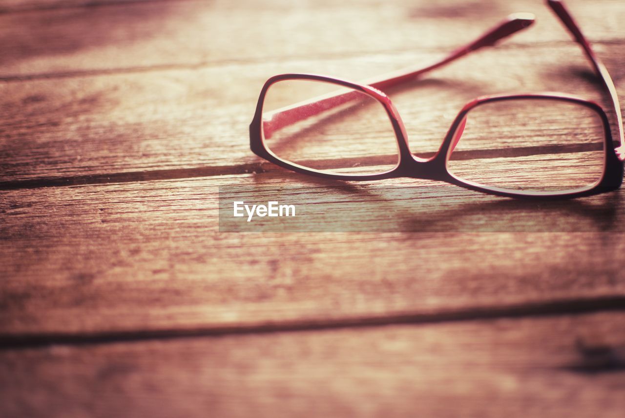 Close-up of eyeglasses on table