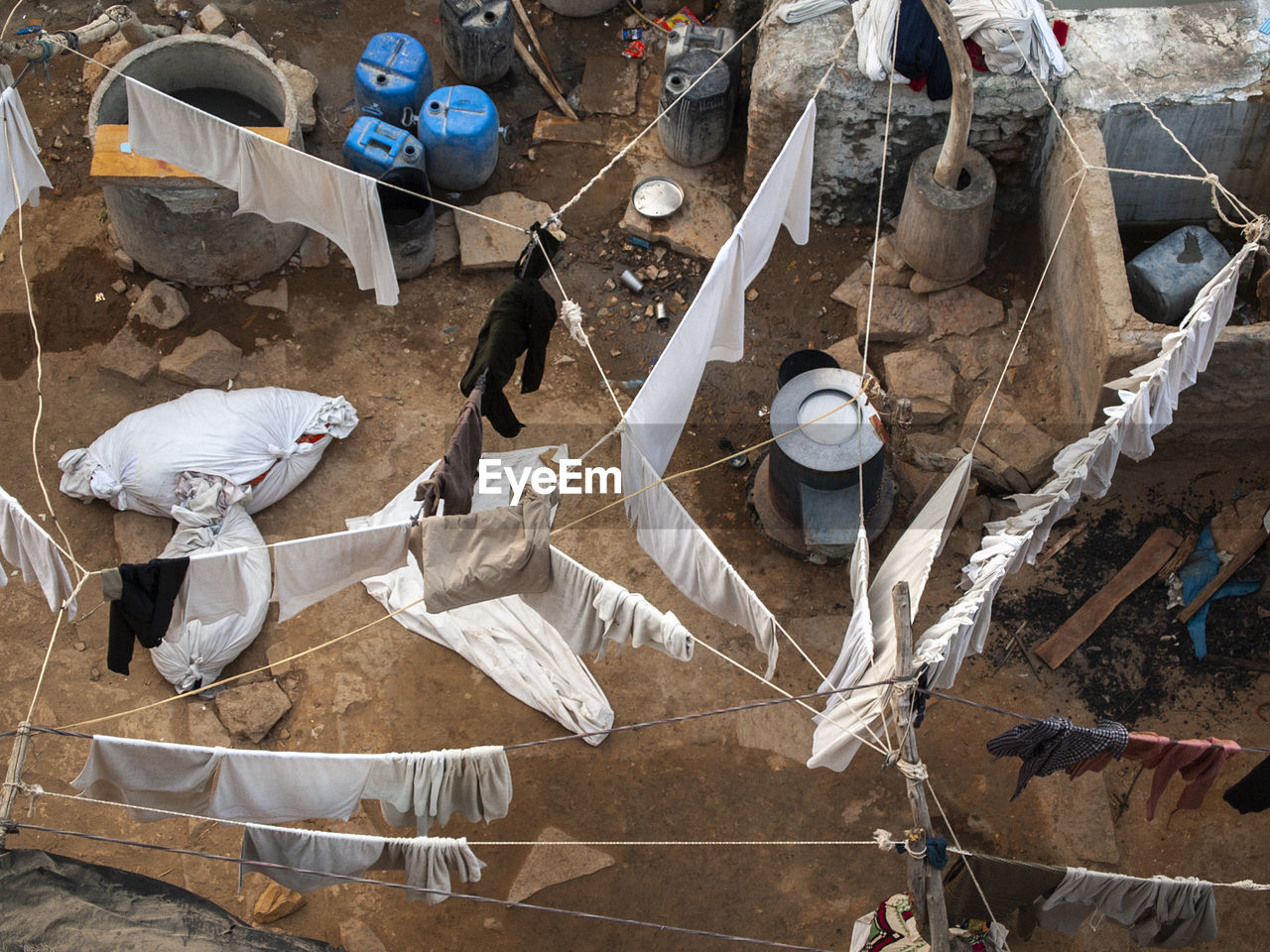 High angle view of dhobi ghat