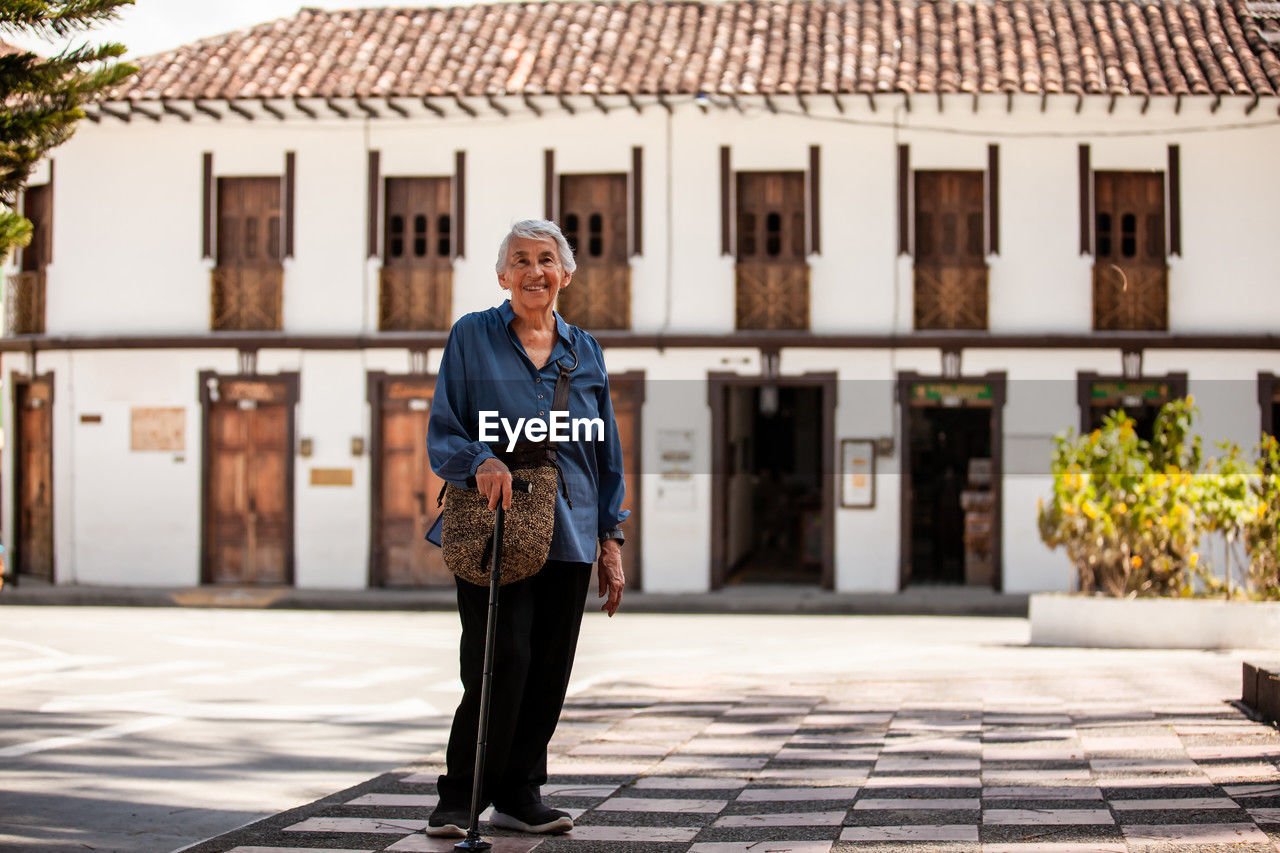 Senior woman tourist at the heritage town of salamina in the department of caldas in colombia