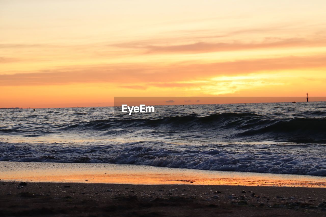 SCENIC VIEW OF BEACH DURING SUNSET