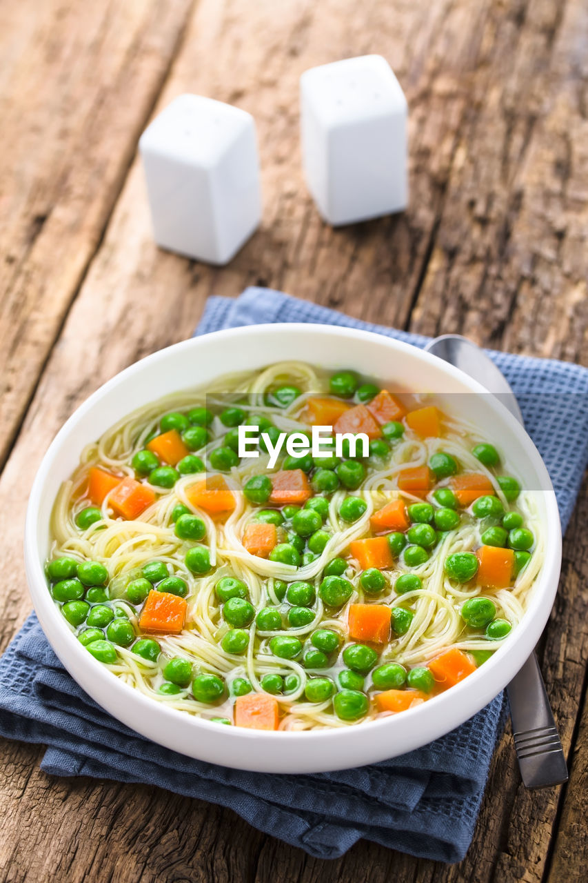 CLOSE-UP OF SOUP IN BOWL ON TABLE