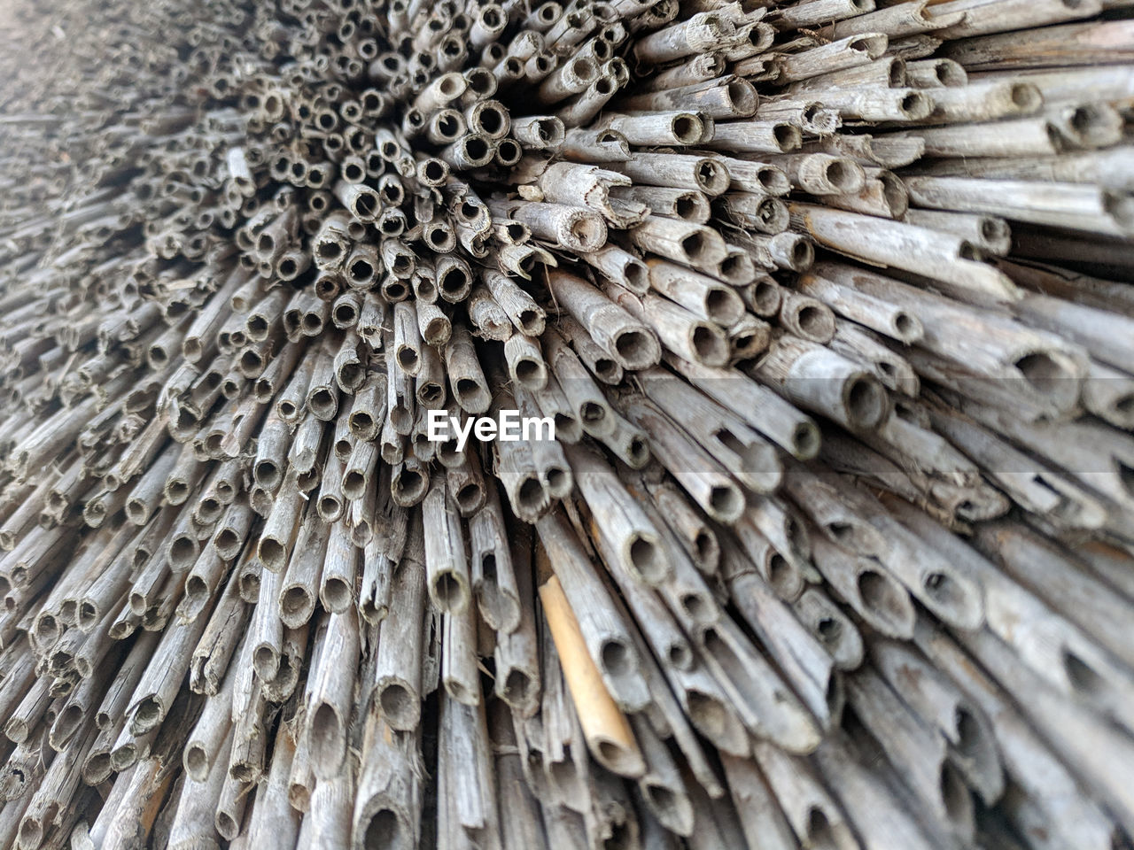 Full frame close-up of thatched roof.