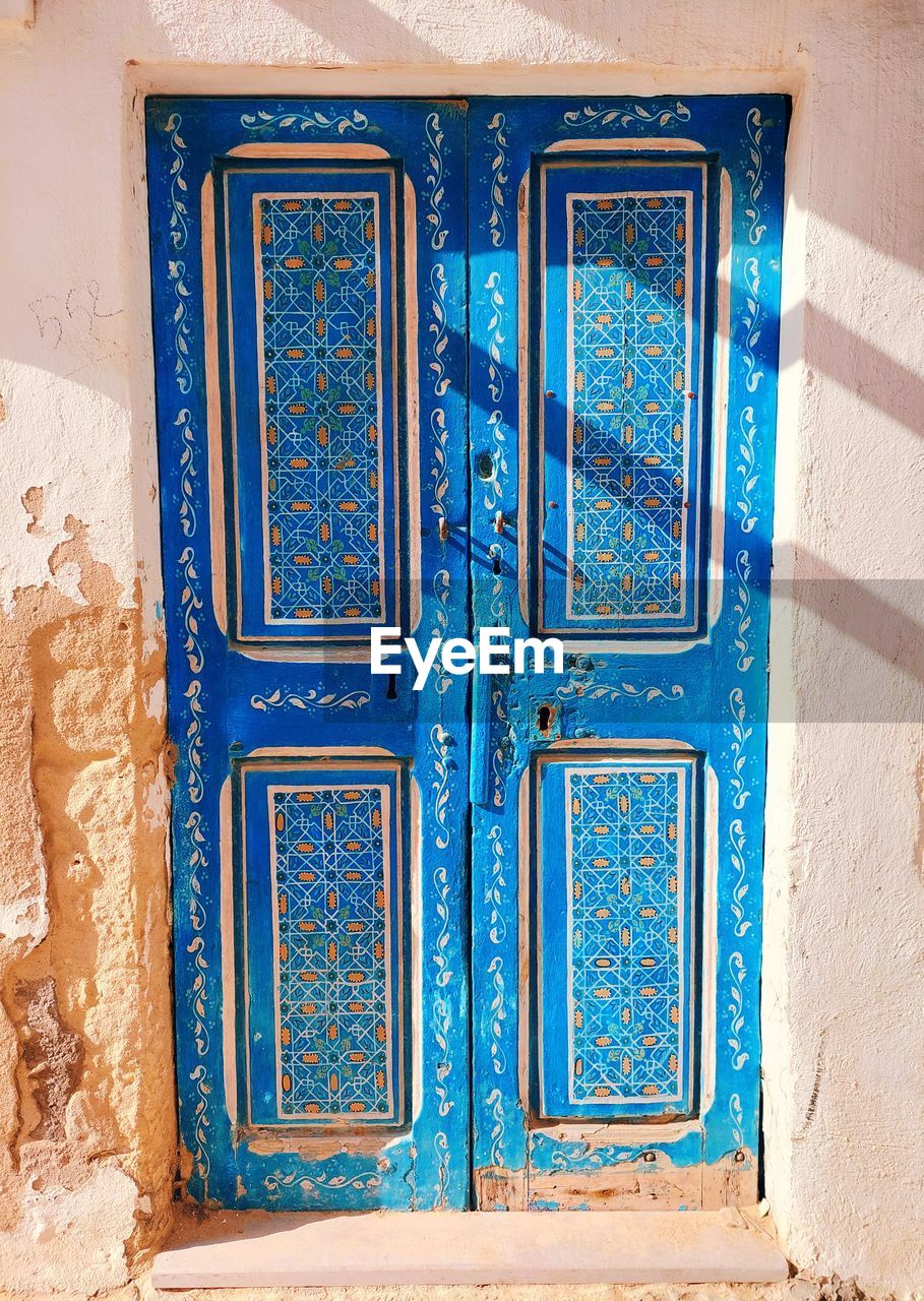 Closed wooden door in tunisia 