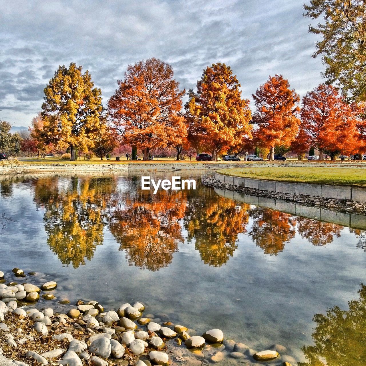 Reflection of trees in lake during autumn