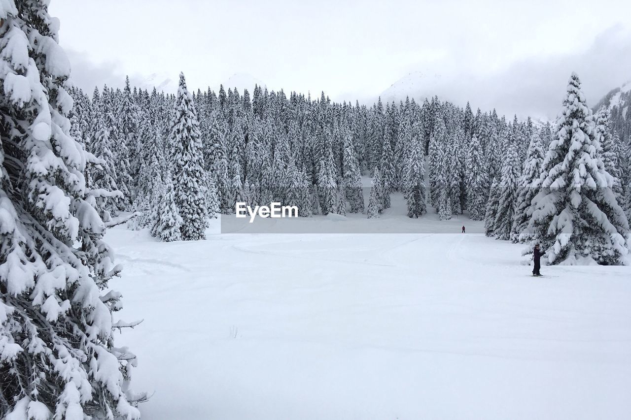 Snow covered landscape against sky