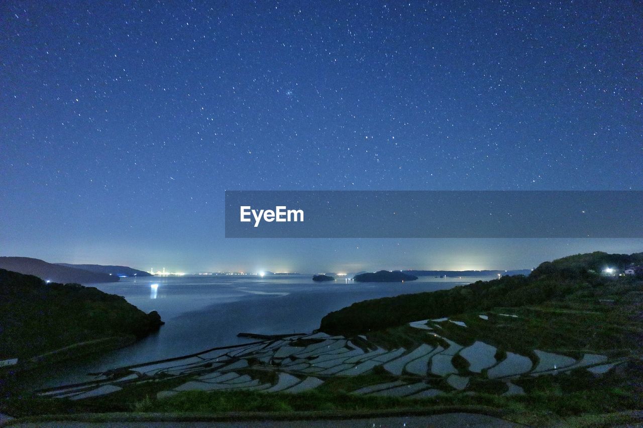 SCENIC VIEW OF SEA AGAINST STAR FIELD AT NIGHT