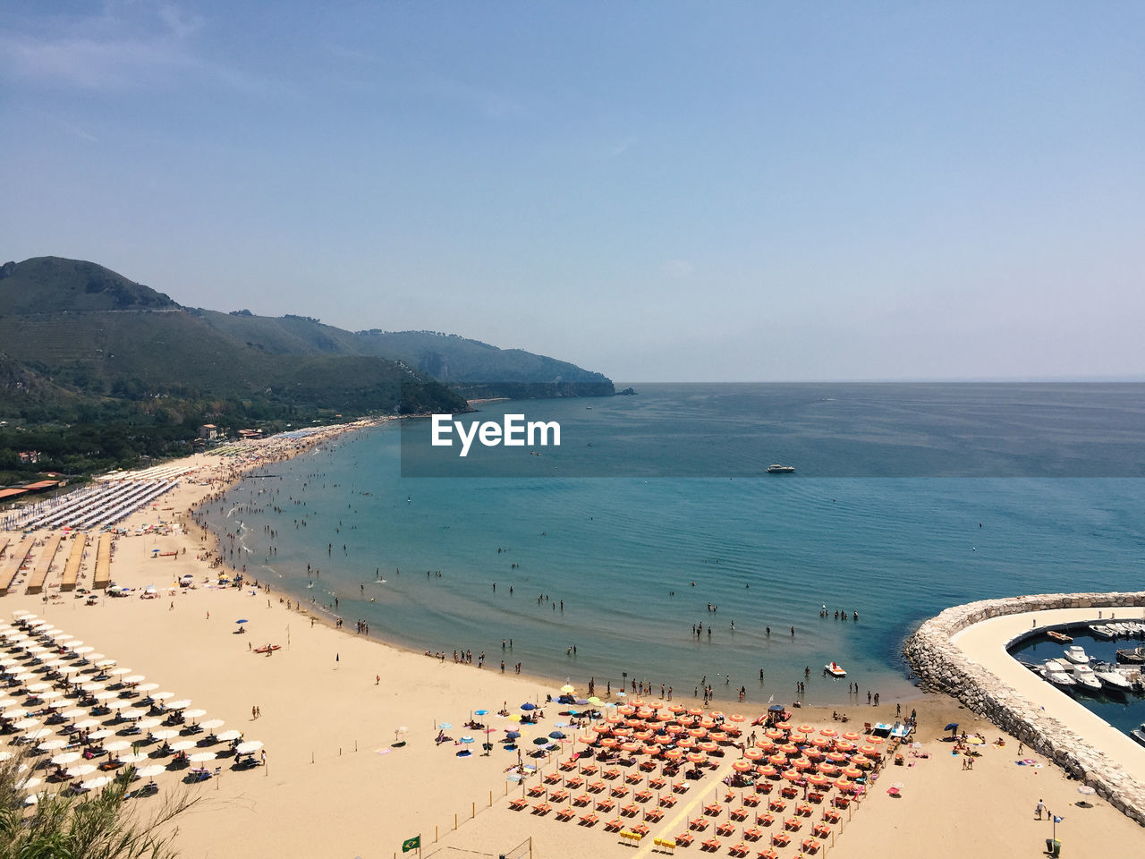 High angle view of people on beach