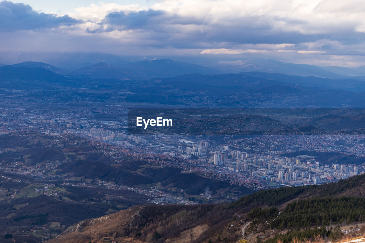 High angle view of cityscape against sky