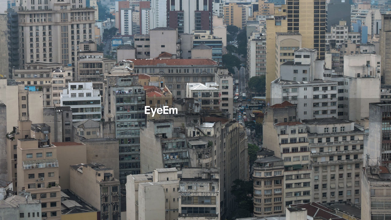 High angle view of buildings in city