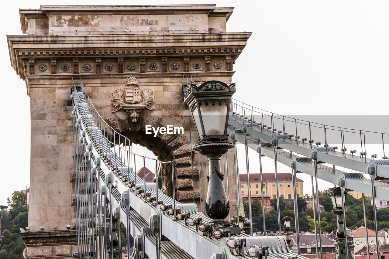 Low angle view of old chain bridge in budapest 