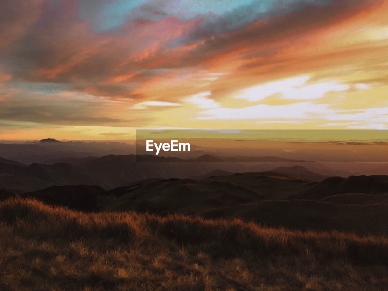 Scenic view of field against sky during sunset