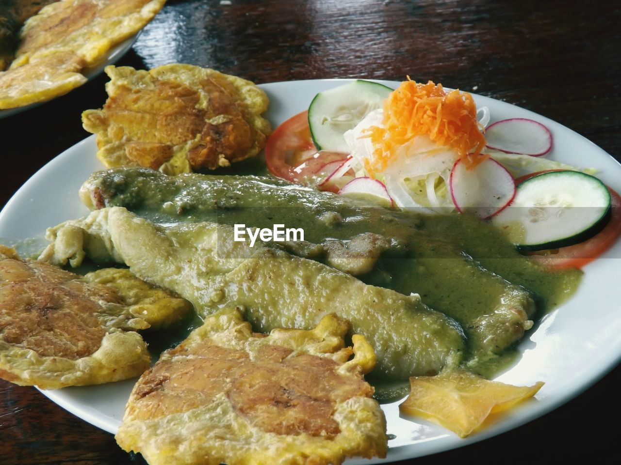 High angle view of fresh meal served in plate