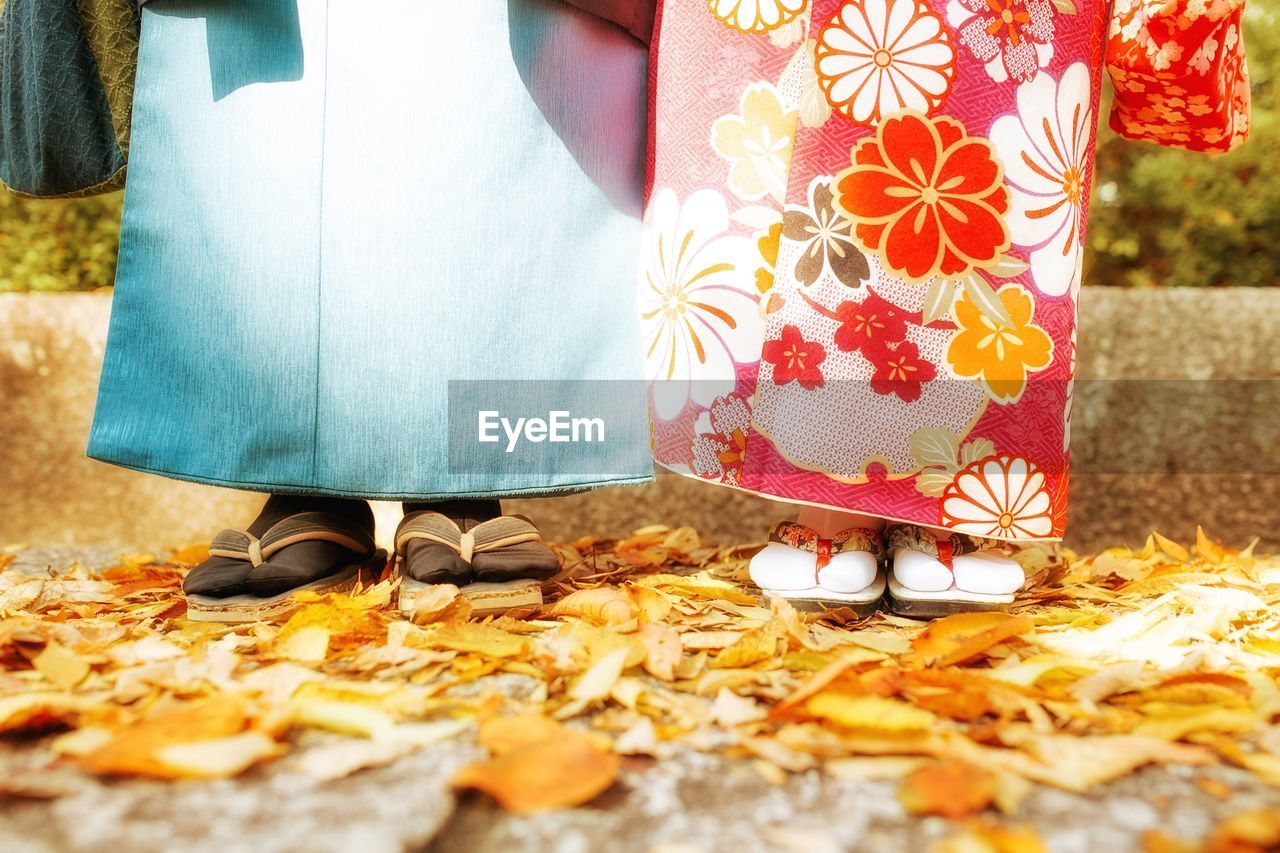 LOW SECTION OF MAN STANDING ON AUTUMN LEAVES