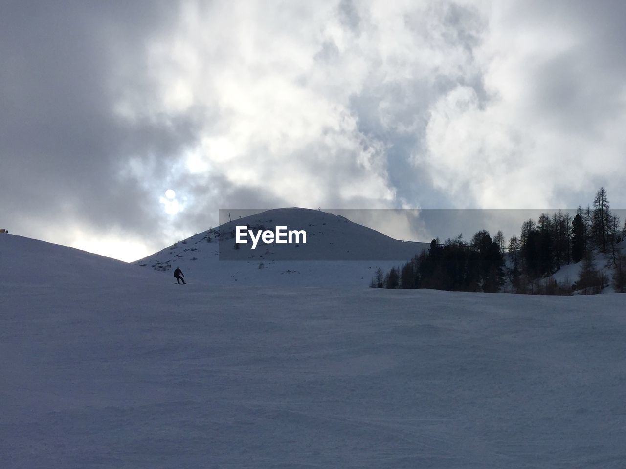 SNOW COVERED MOUNTAINS AGAINST CLOUDY SKY