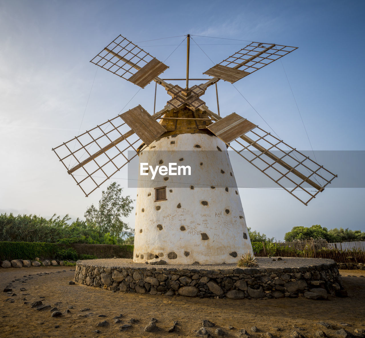 View on windmill of el cotillo, molino de el roque, in fuerteventura, canary islands in spain