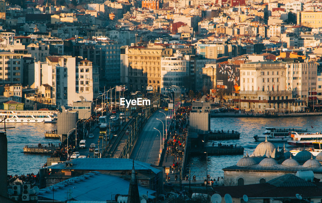 High angle view of bridge and cityscape