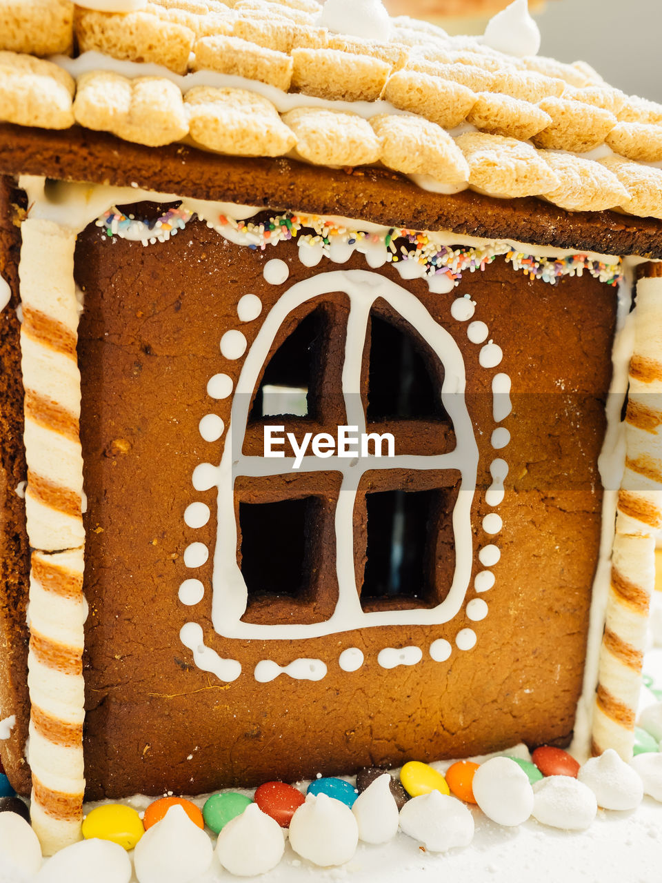 Close-up of gingerbread house