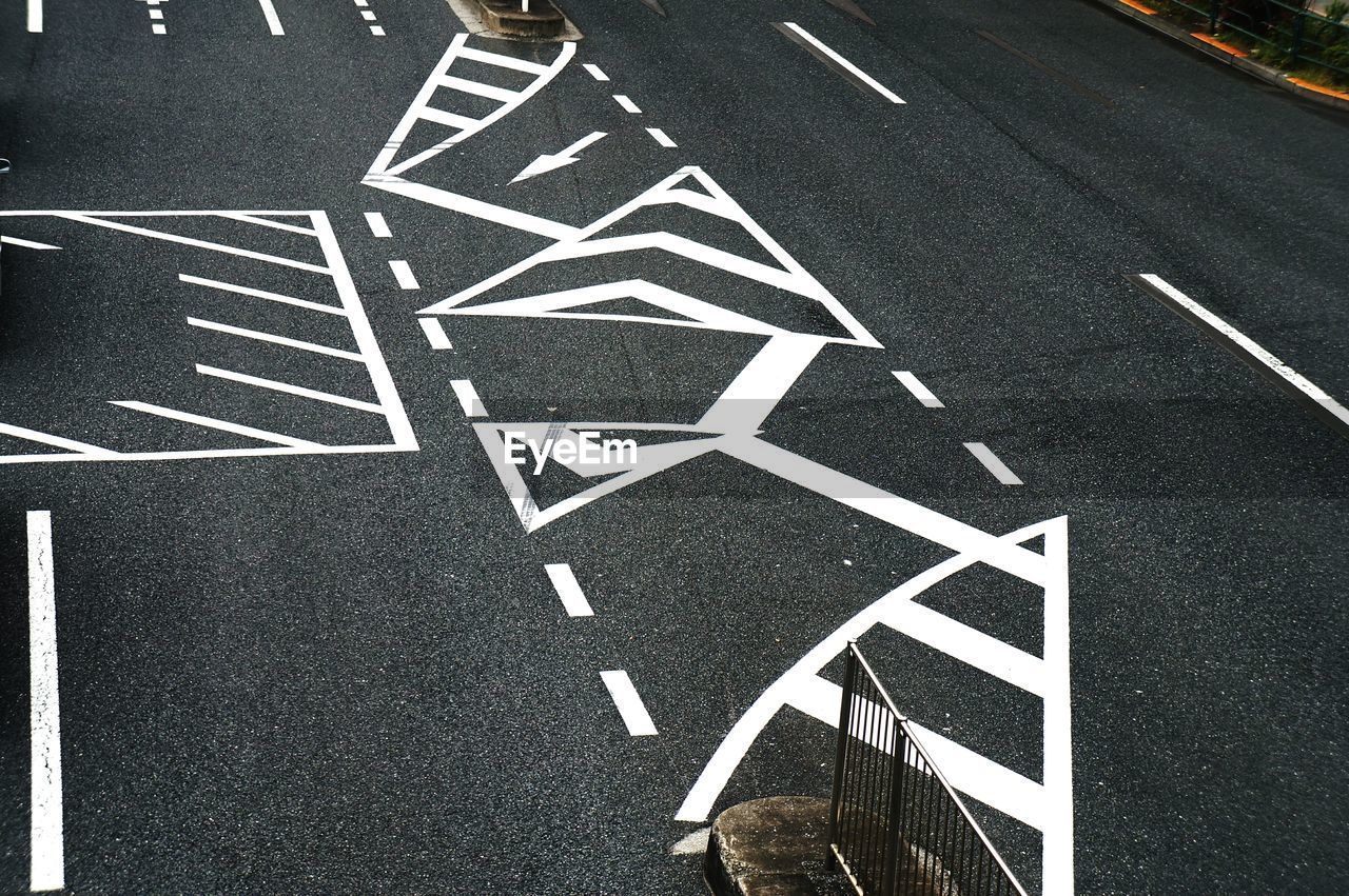 High angle view of road markings