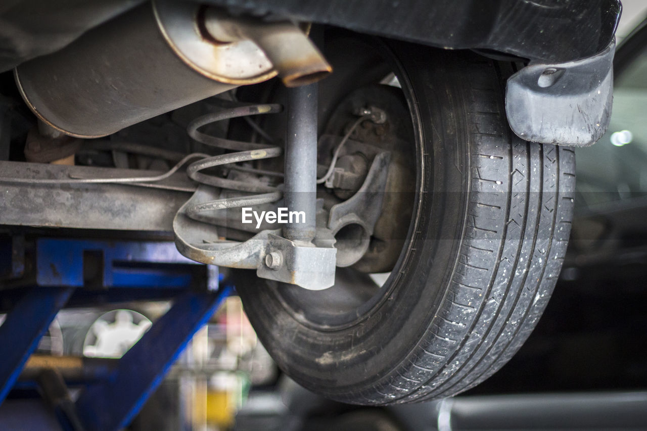 Close-up of tire on car