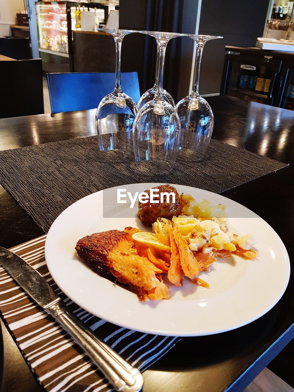 Close-up of food served on table in restaurant