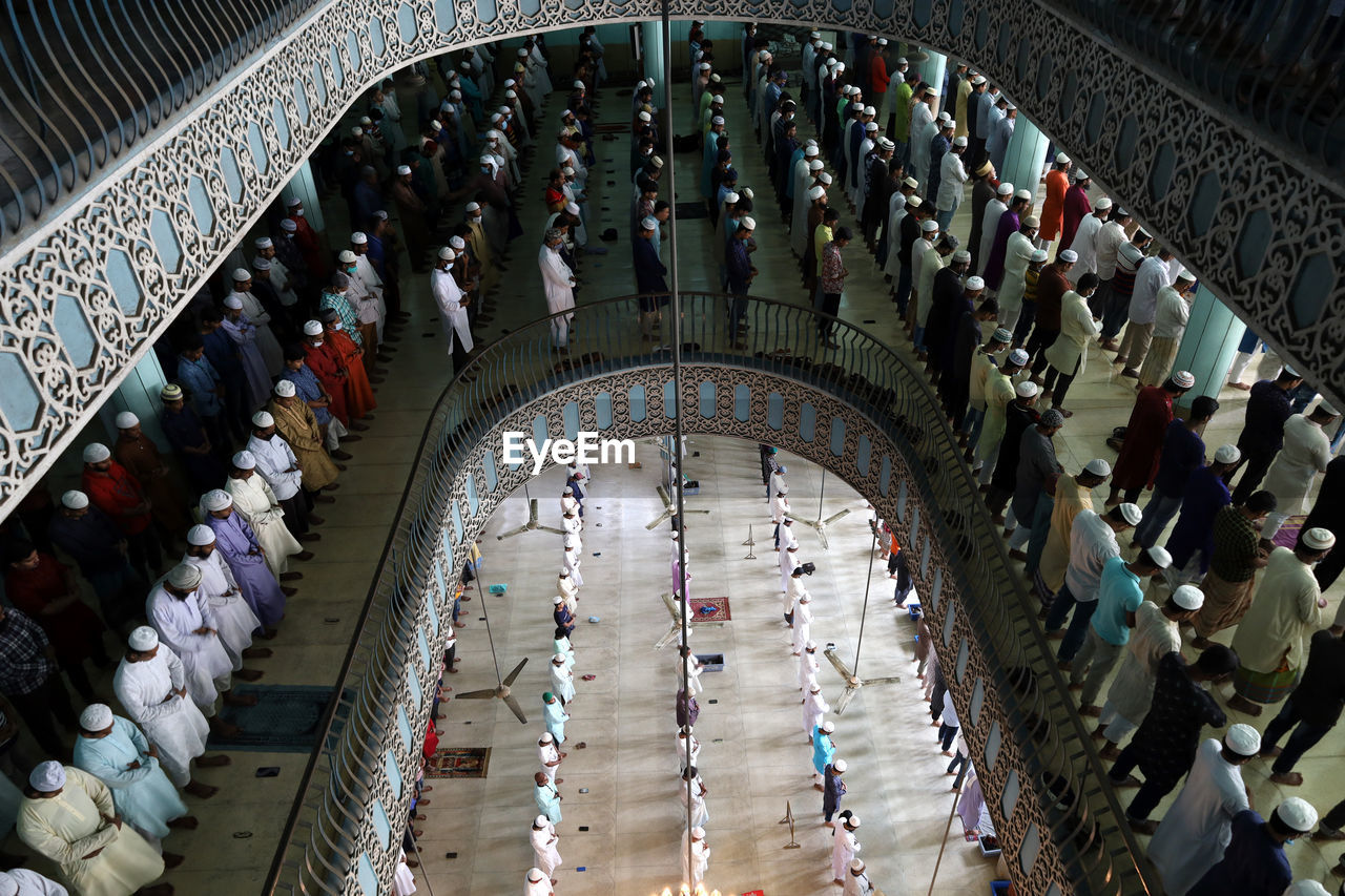 High angle view of people in mosque