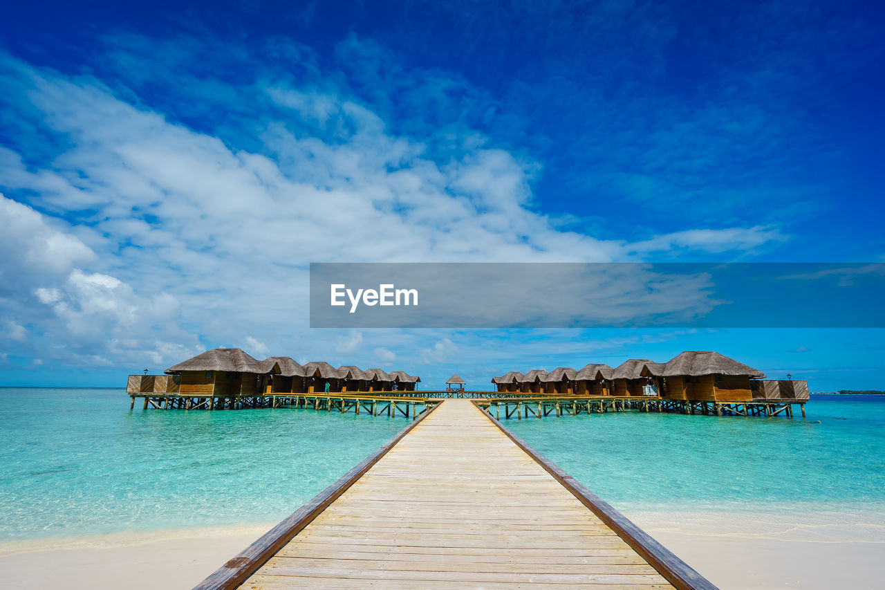 PIER AMIDST SEA AGAINST SKY