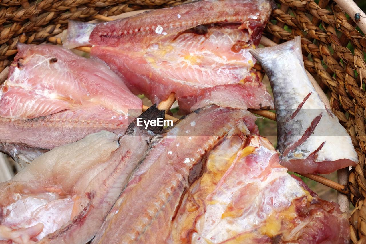 Fresh fish before being dried in the sun for dry food preservation