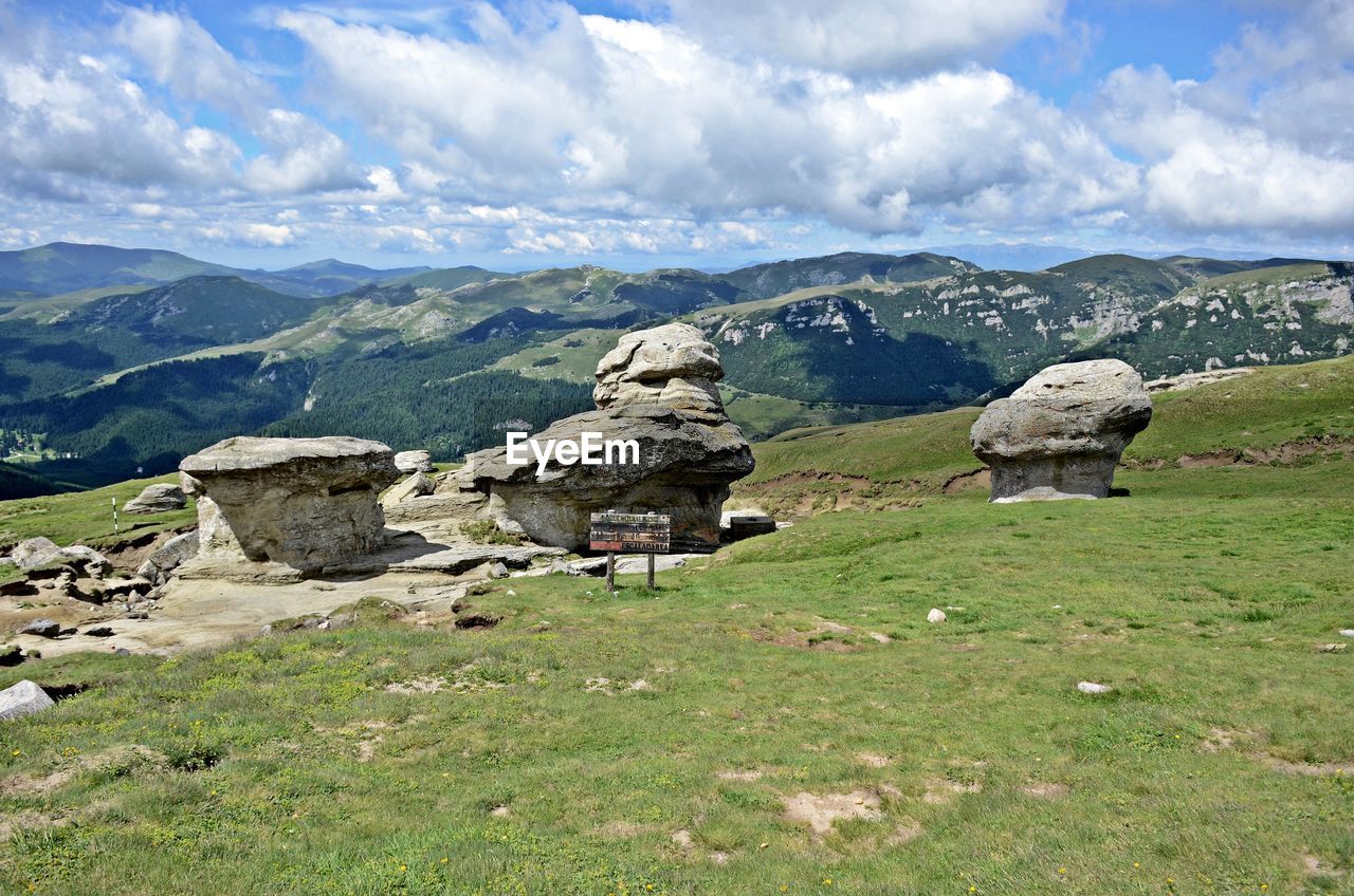 SCENIC VIEW OF LANDSCAPE AND MOUNTAINS AGAINST SKY