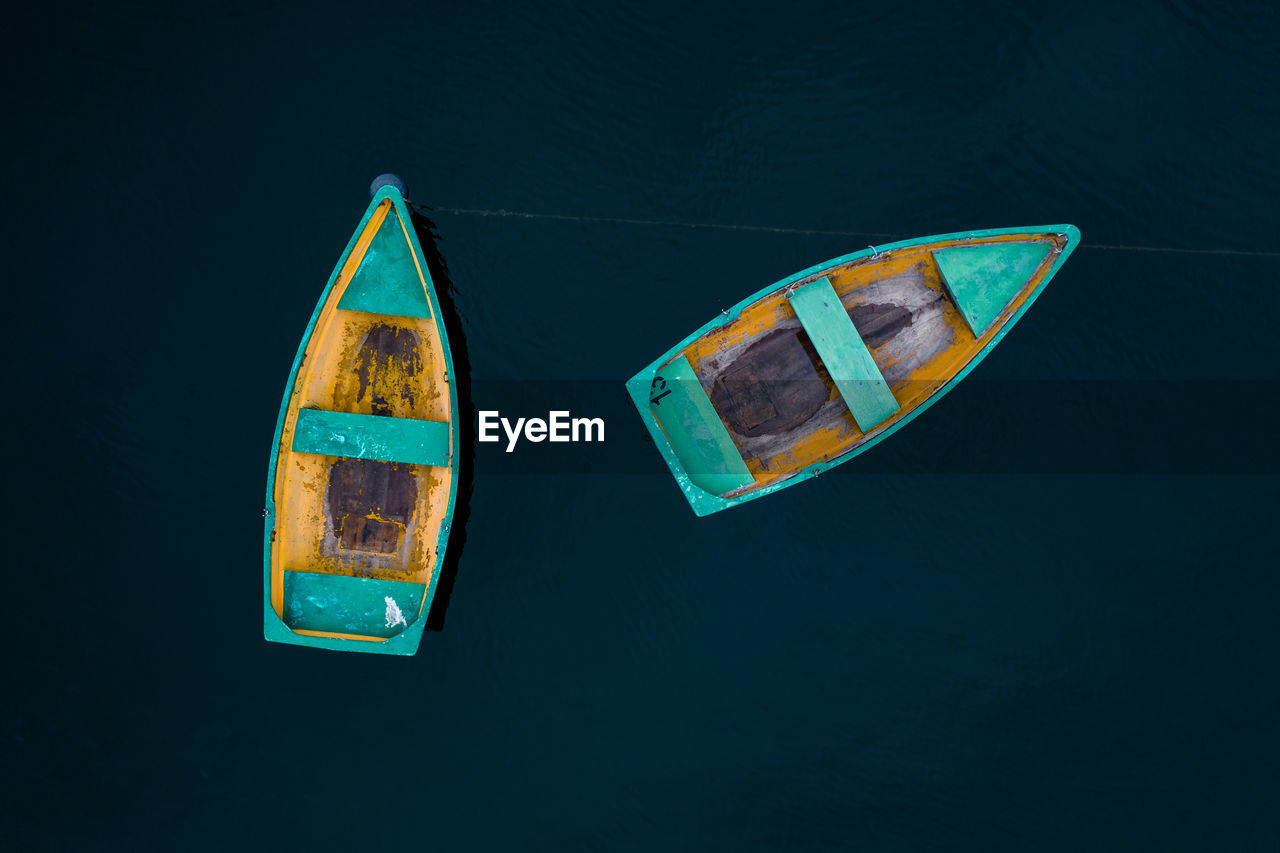 High angle view of boats on sea