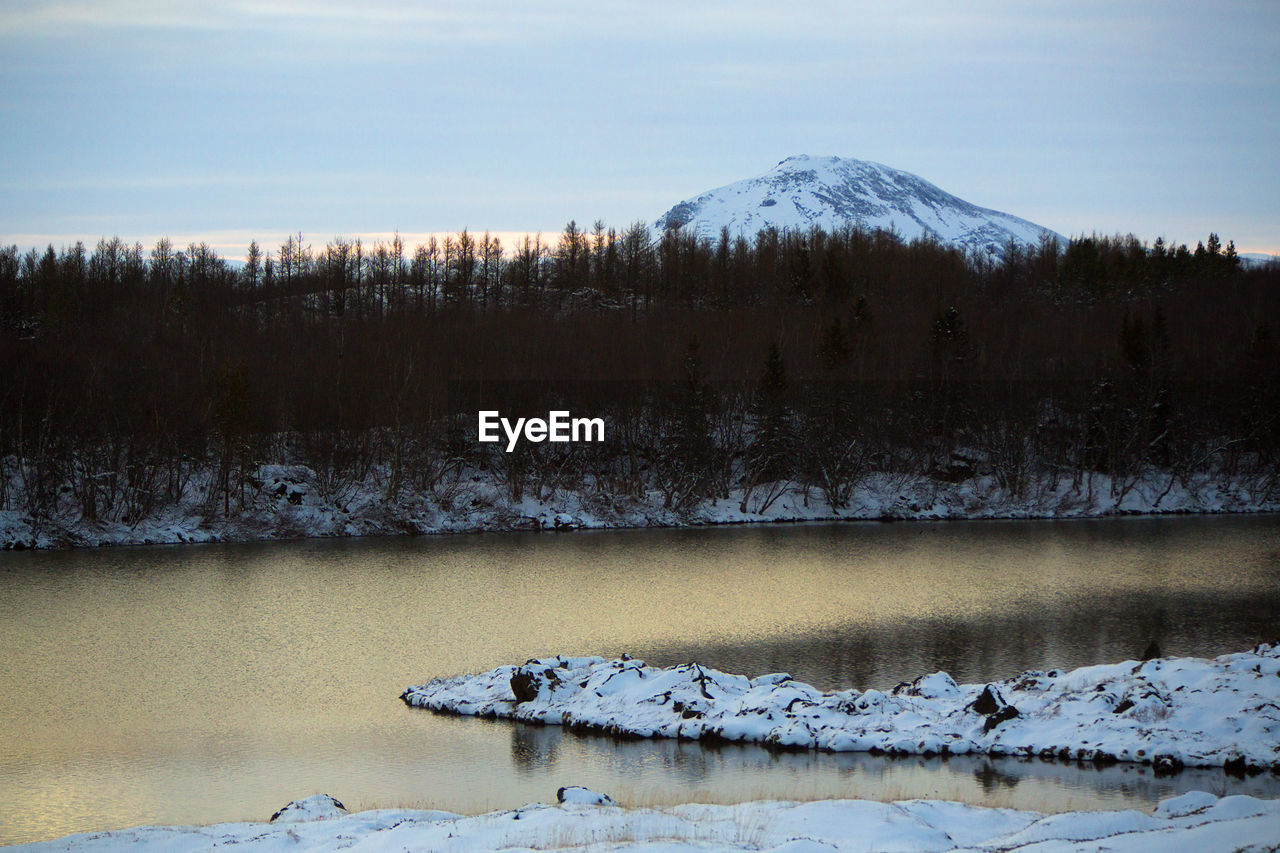 Wide lens shot of panorama in iceland, wintertime