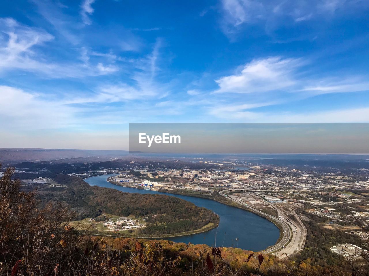 High angle view of cityscape against sky