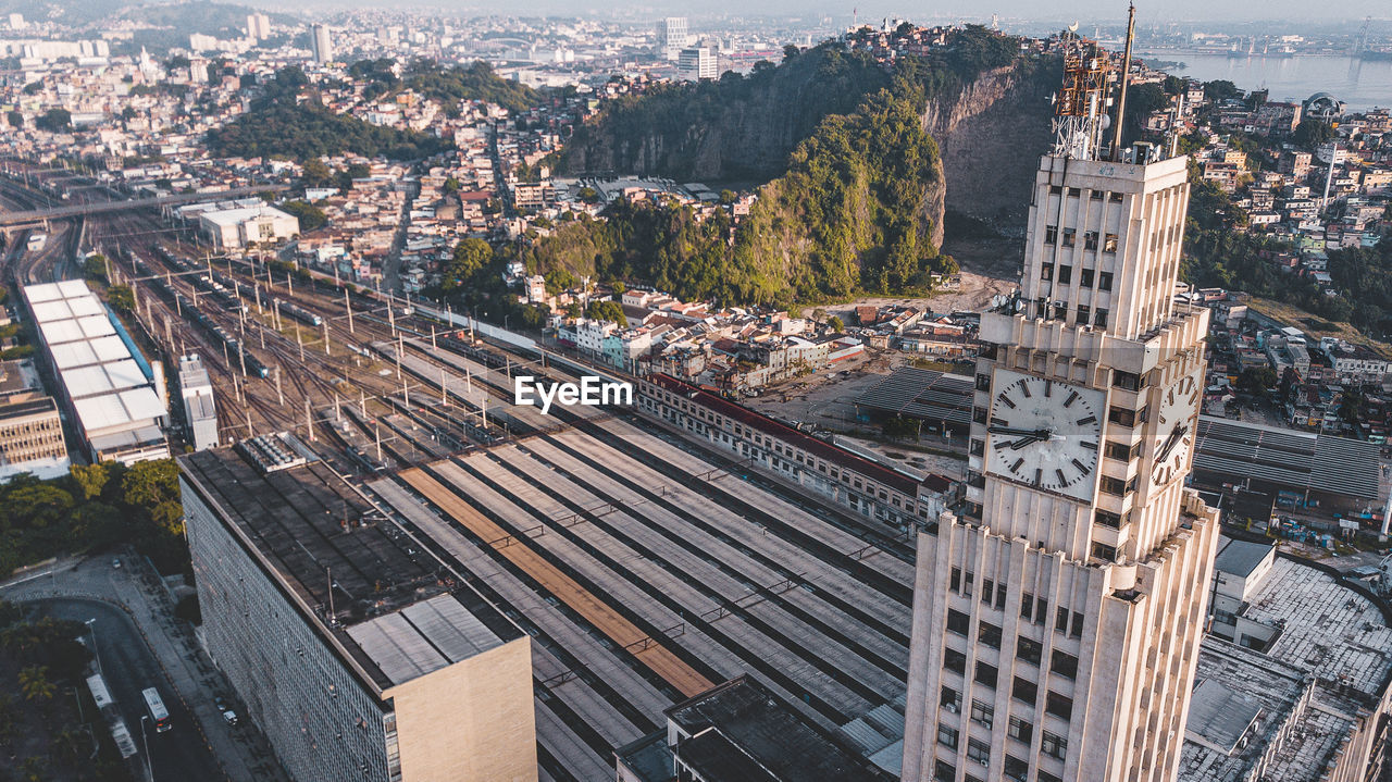 High angle view of buildings in city