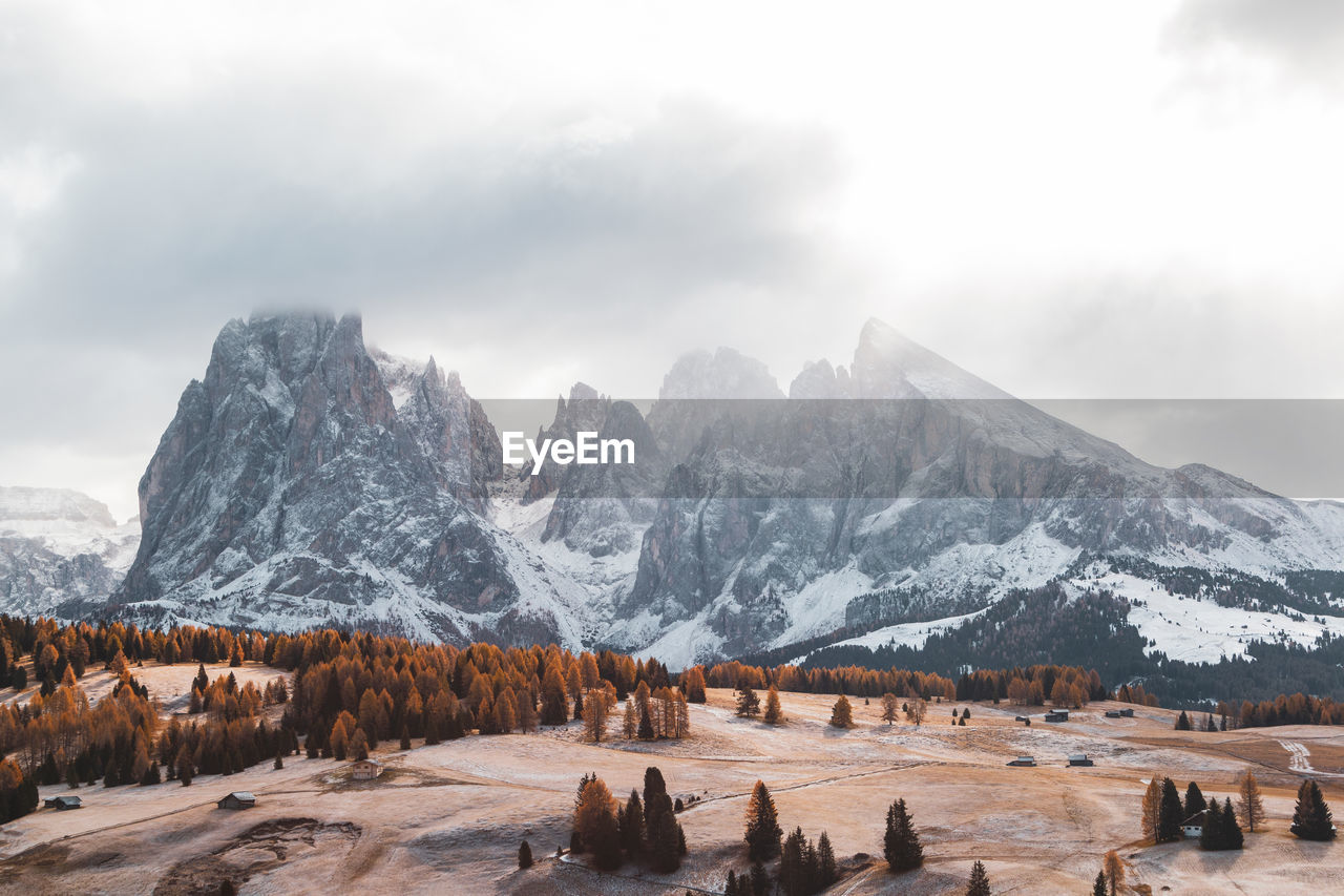 Scenic view of snowcapped mountains against sky