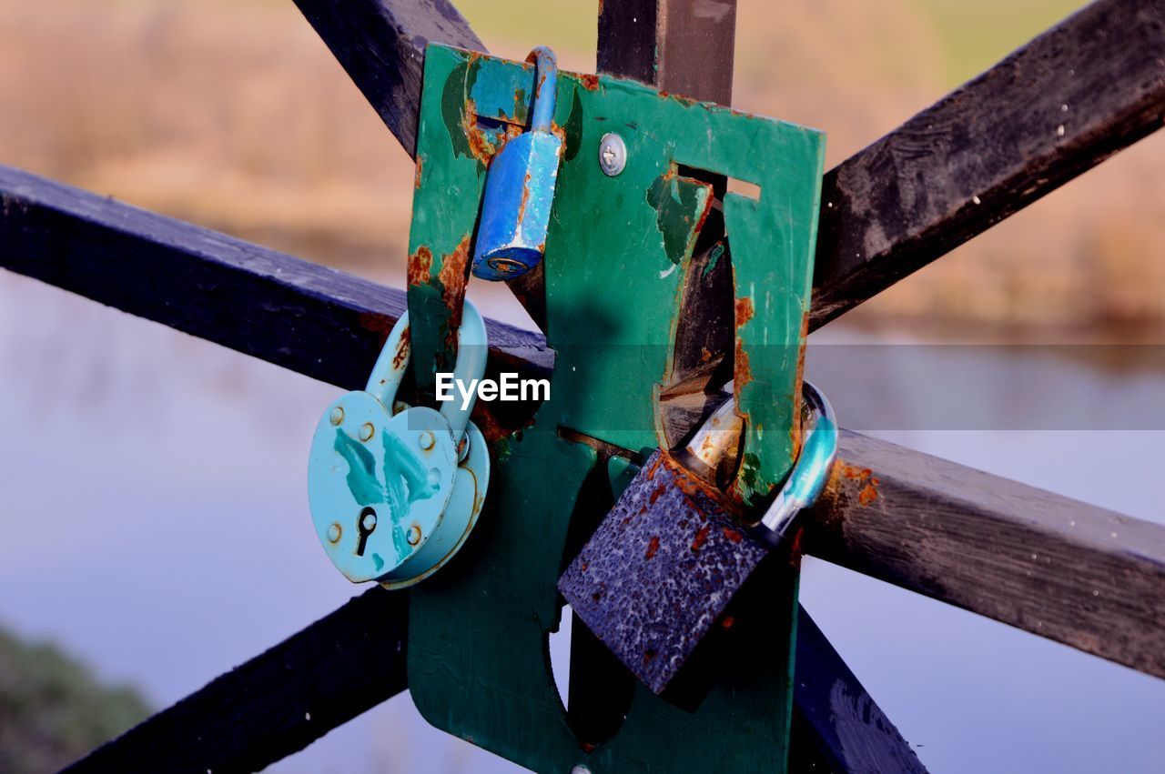 Close-up of padlocks on chain