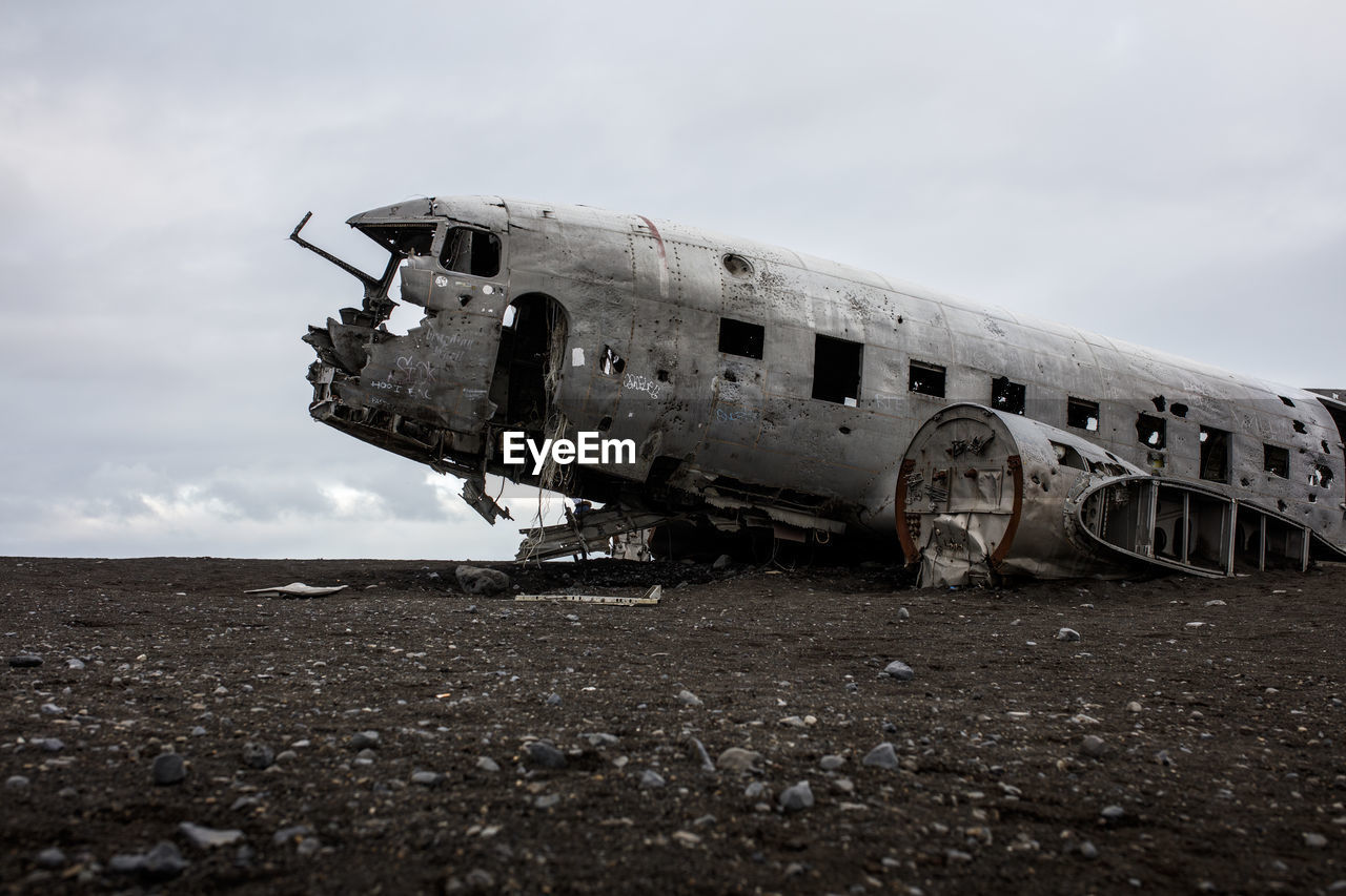 The fuselage of a crashed us navy dc-3 plane near vik, iceland.