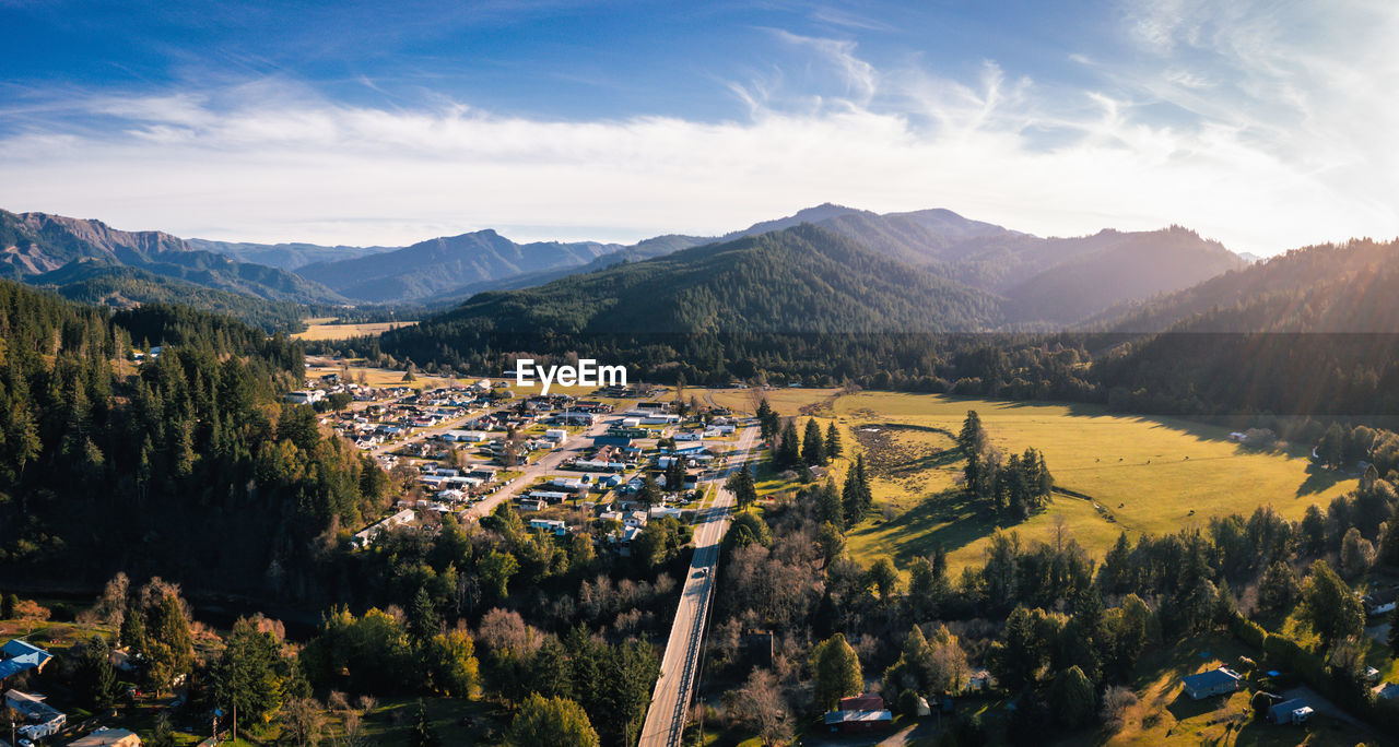 City of powers, oregon in the rogue river siskiyou national forest. aerial drone image.