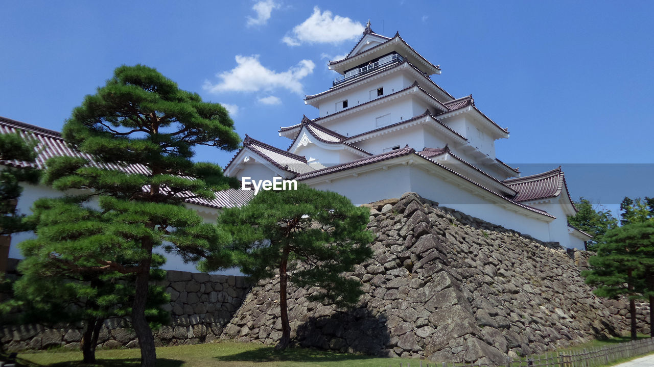 LOW ANGLE VIEW OF BUILT STRUCTURES AGAINST BLUE SKY