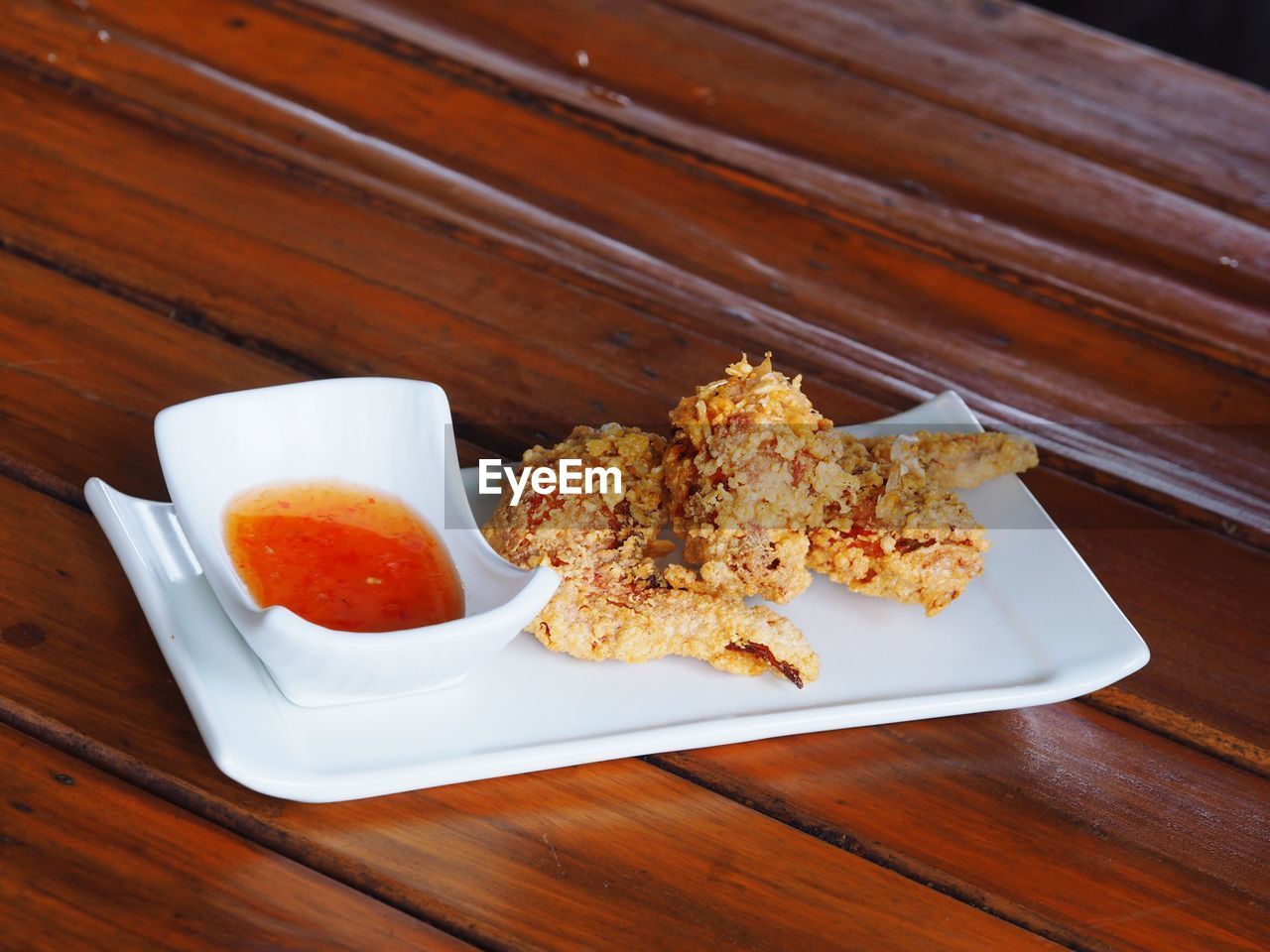 High angle view of food in plate on table