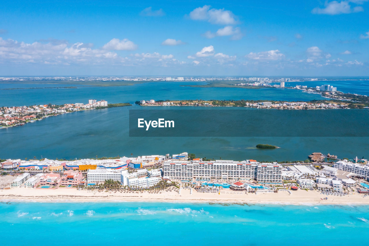 Aerial view of punta norte beach, cancun, mexico.