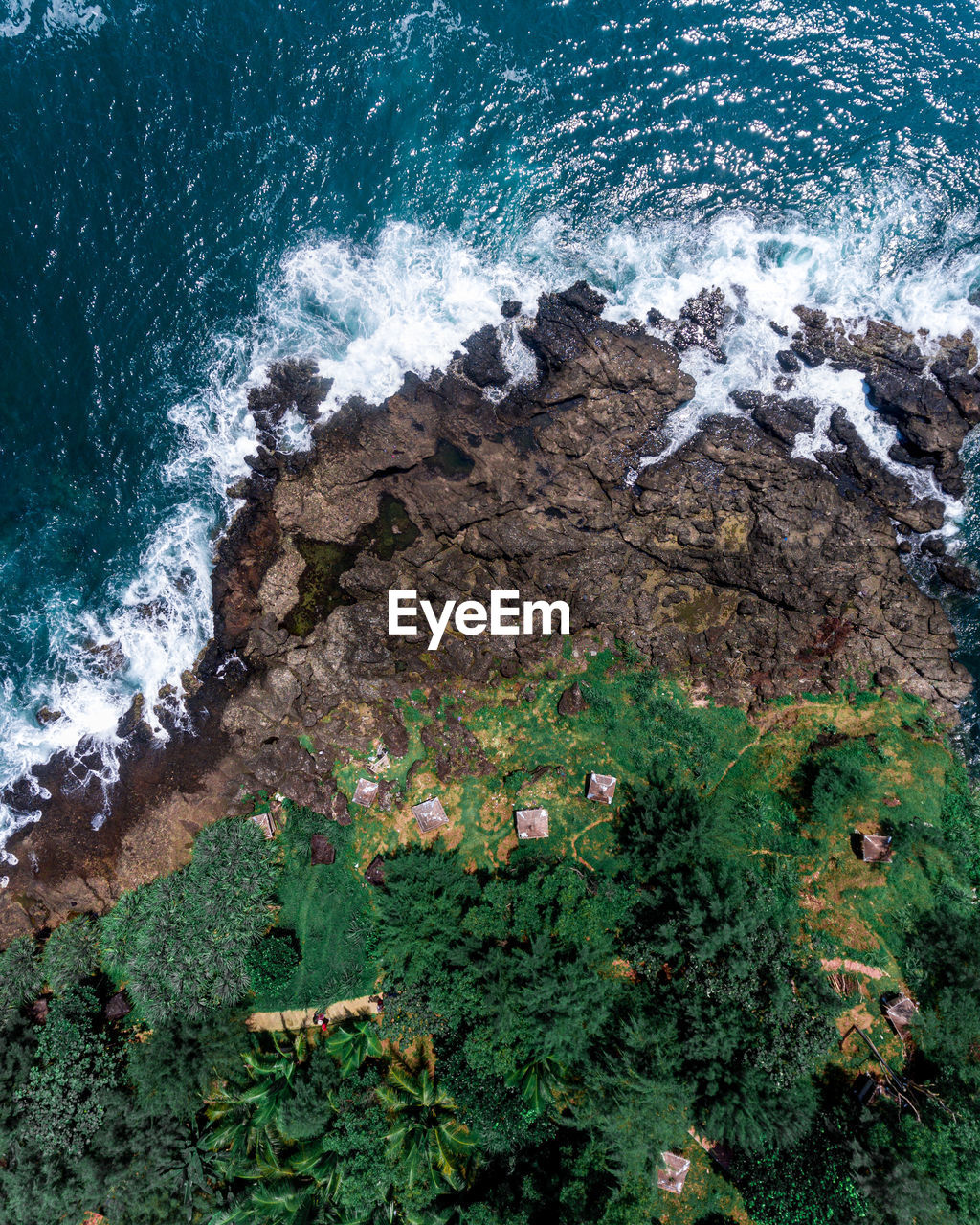 High angle view of rocky beach