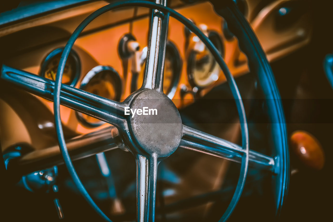 Close-up of car steering wheel