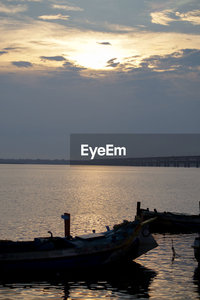 VIEW OF CALM SEA AT SUNSET